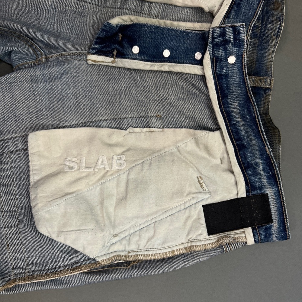 Waxed Oiled Rick Owens SLAB Denim Mud Distressed Washed Pocket Flare Cargo Jeans - Picture 16 of 16